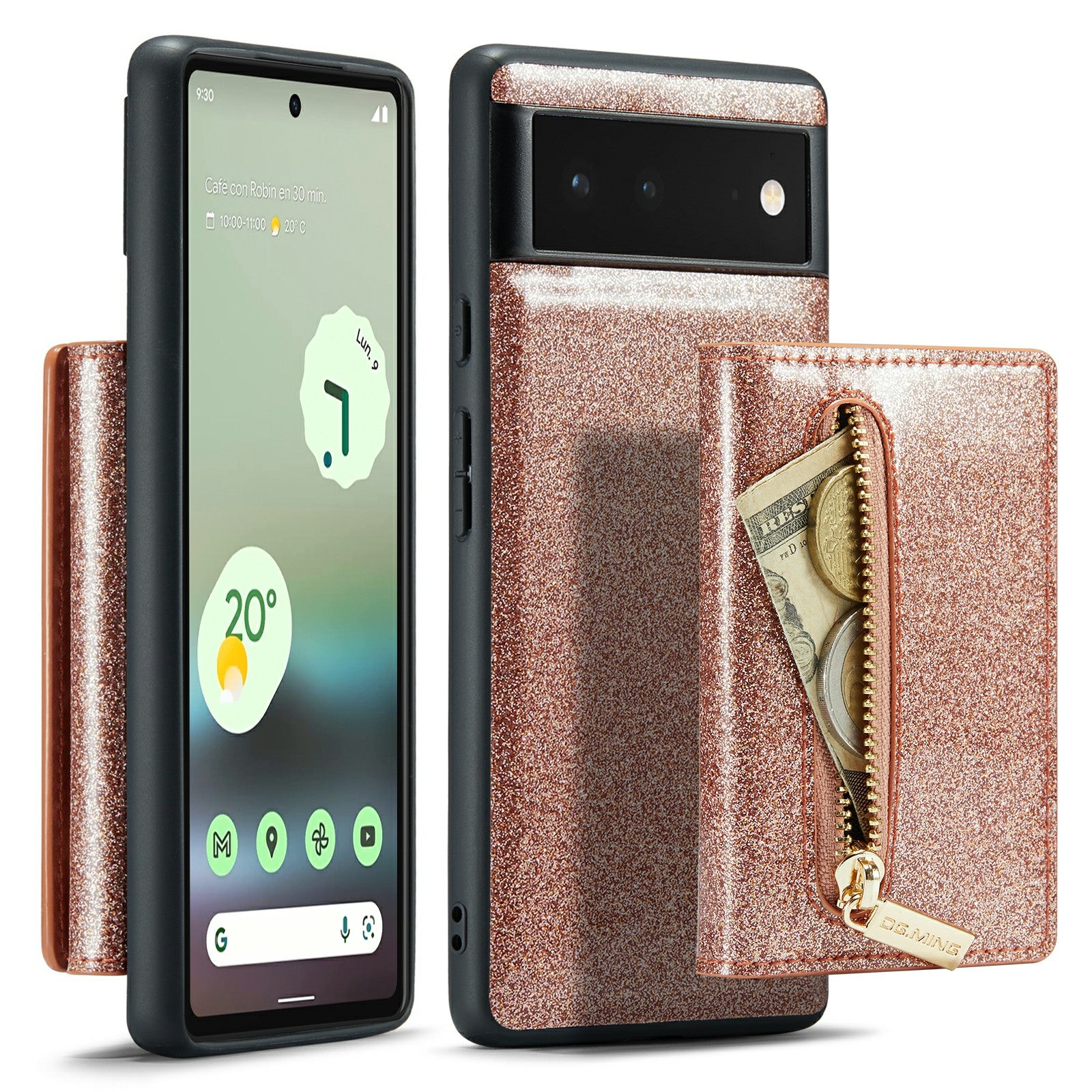 DG.MING M3 Series For Google Pixel 6a Glitter Bling Powder PU Leather Anti-scratch Magnetic Phone Cover PC TPU Kickstand Zipper Pocket Wallet Smartphone Case DG.MING M3 Series For Google Pixel 6a Glitter Bling Powder PU Leather Anti-scratch Magnetic Phone Cover PC TPU Kickstand Zipper Pocket Wallet Smartphone Case